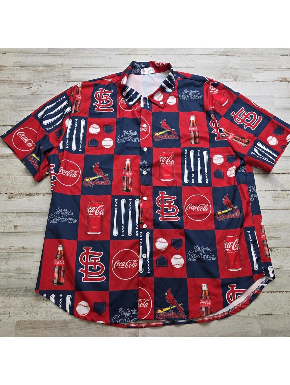 St. Louis Cardinals Hawaiian Style Short Sleeve Button Up Shirt XL Coca Cola SGA